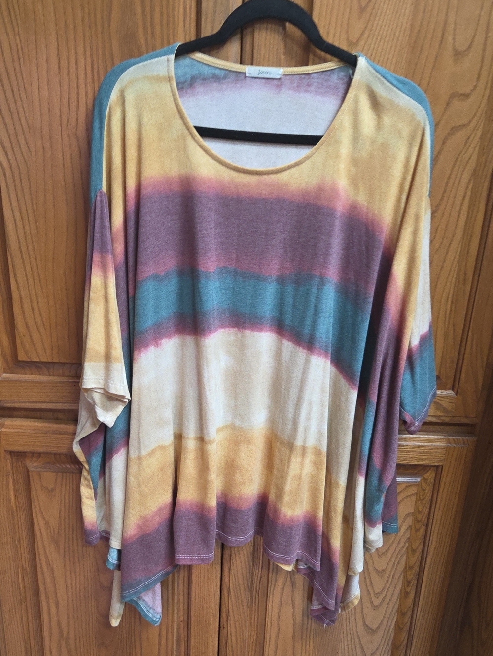 Oversized Stripe Tie-Dye Scoop Neck Top - Multicolor Jodifl multicolored striped
